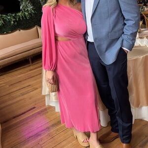 Pink one shoulder midi dress